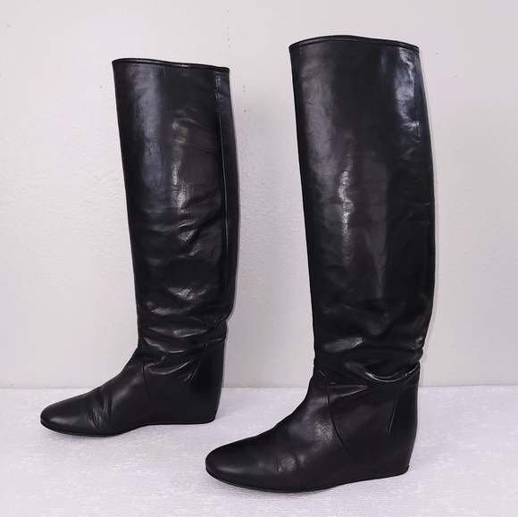 LANVIN Hidden Wedge Black Leather Boots EU 35.5 - Picture 1 of 15